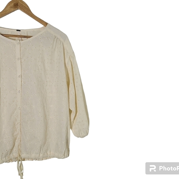 FREE PEOPLE Stars Align Long Sleeve Button Down Cotton Eyelet Top Size M - Picture 8 of 16